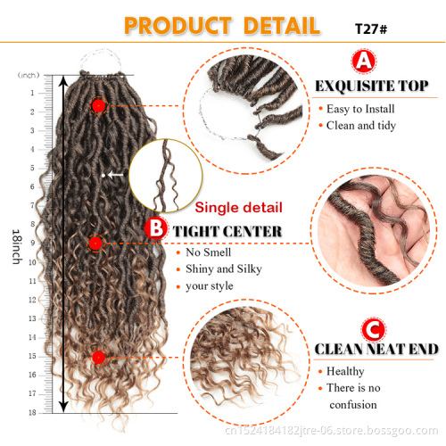 Ombre color 14 18 inch curly faux locs crochet hair extensions, river locs crochet goddess faux locs braid
